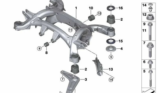 Soporte del eje trasero OEM 33307850155 para BMW F85 (X5 M), F86 (X6 M). Original BMW.