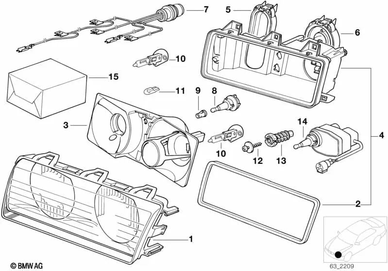 Carcasa derecha para BMW Serie 3 E36 (OEM 63121387298). Original BMW