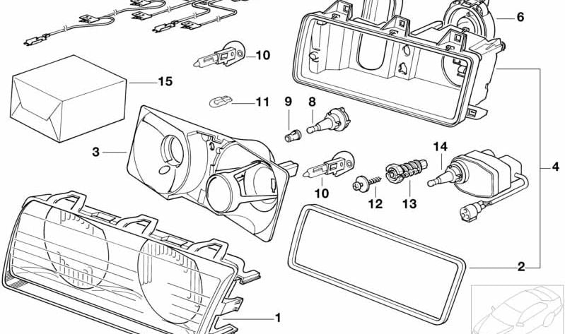 Left reflector for BMW 3 Series E36 (OEM 63121393353). Original BMW.