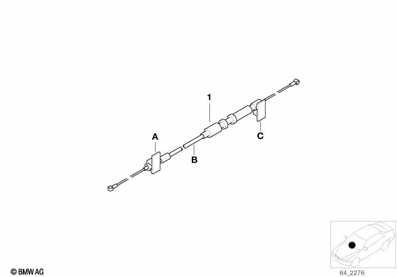 Cable Bowden habitáculo para BMW E39 (OEM 64118391801). Original BMW.