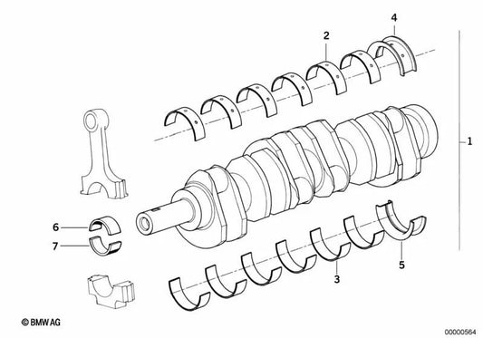 Casquillo de cojinete blanco para BMW E32, E31 (OEM 11211288940). Original BMW.