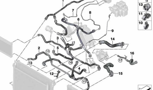 Tubo de depósito de expansión para BMW Serie 5 F90, Serie 8 F91 (OEM 17128096879). Original BMW