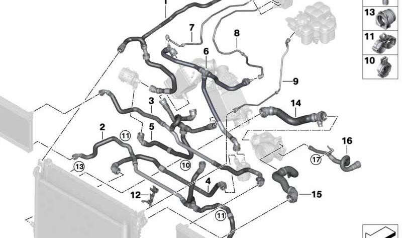 Tubo de conexión depósito de expansión OEM 17127856748 para BMW {F90, F91, F92, F93}. Original BMW.