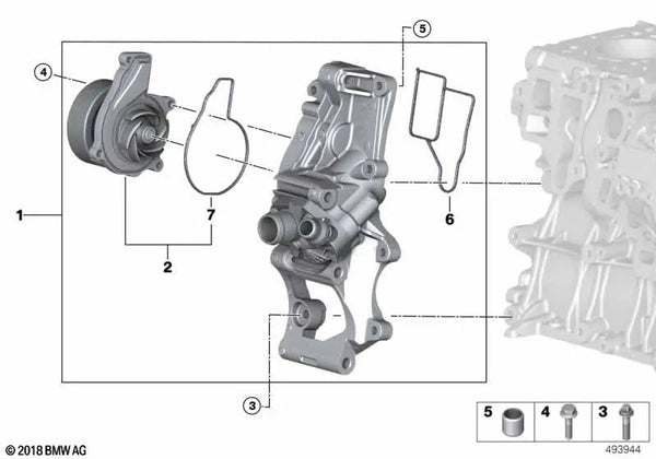 Bomba de refrigerante para BMW F52, F45, F46, F48, F49, F39 Serie 1, Serie 2, X1, X2 (OEM 11518623574). Original BMW