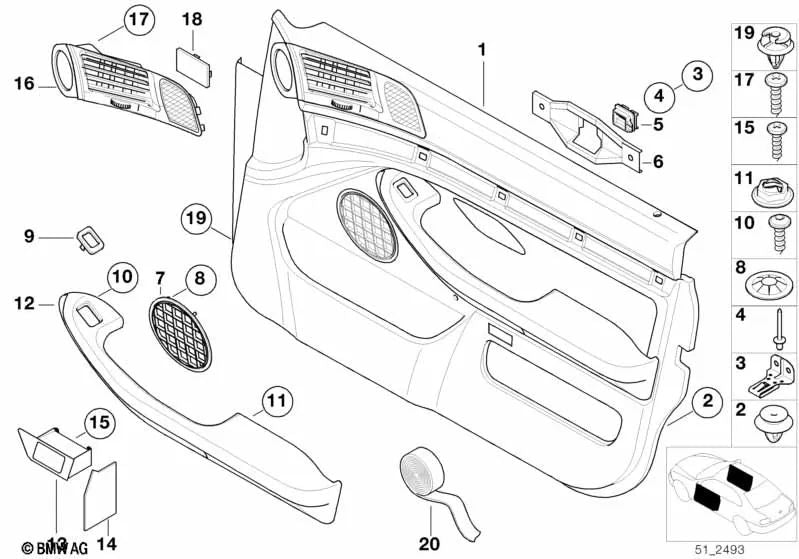 Panel lateral izquierdo para BMW Serie 5 E39 (OEM 51418200869). Original BMW