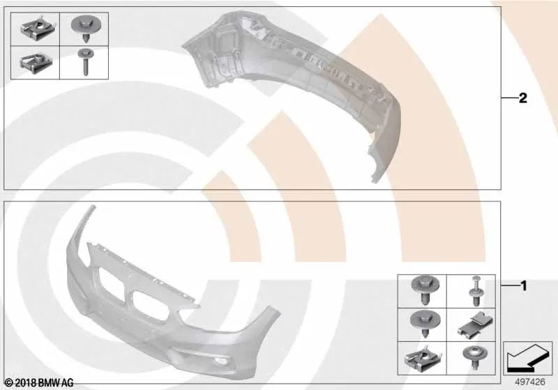 Conjunto de piezas de montaje para parachoques trasero para BMW F30, F31, F34, F35 (OEM 51122471546). Original BMW