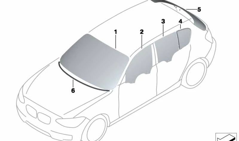 Cristal lateral trasero fijo izquierdo OEM 51377269371 para BMW Serie 1 (F21). Original BMW.