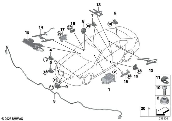 Unidad de control del airbag para BMW Serie 5 G60, G68 Serie 7 G70 i I20 (OEM 65775B314A4). Original BMW.