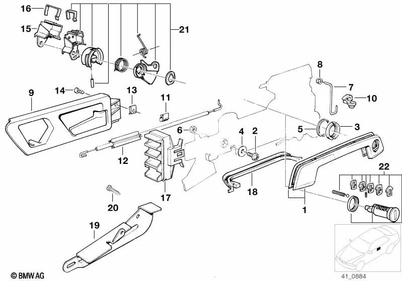 Left interior handle for BMW 7 Series E32 (OEM 51211928215). Original BMW