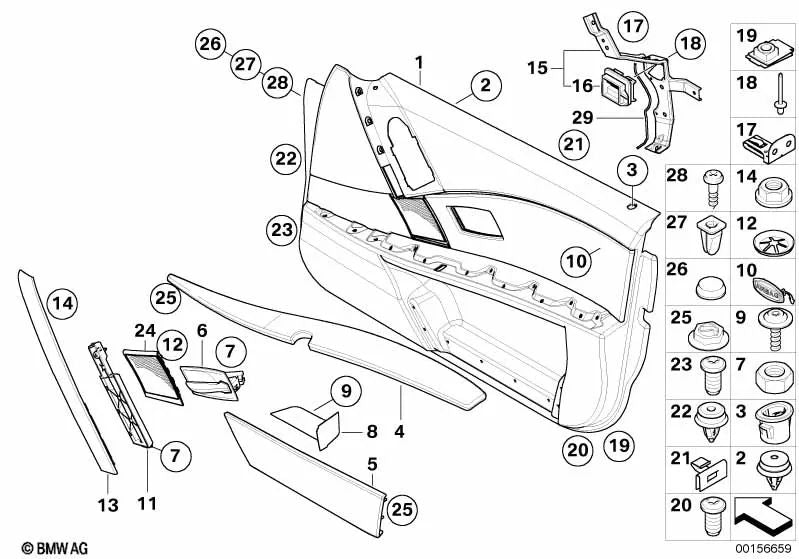 Revestimiento de puerta delantera izquierda para BMW E60, E61 (OEM 51417076169). Original BMW