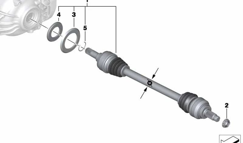 Eje de salida derecho para BMW F25, F26 (OEM 33207598032). Original BMW