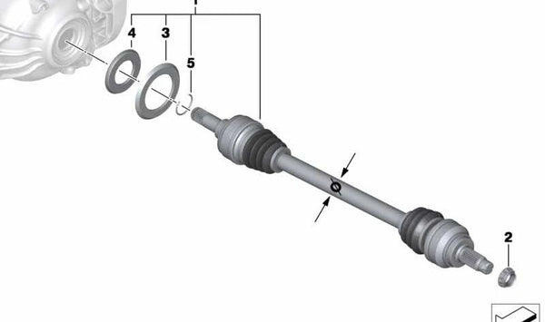 Eje de transmisión derecho para BMW F25, F26 (OEM 33207614492). Original BMW