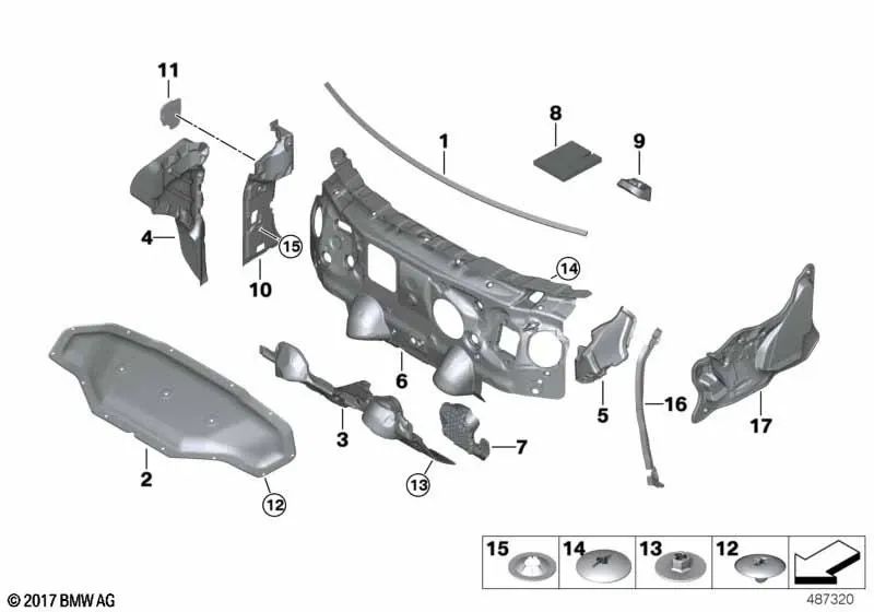 Aislante acústico del pilar A derecho para BMW F52, F45, F46, F48, F49, F39 (OEM 51487298908). Original BMW.