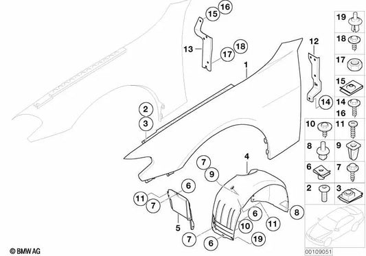 Pared lateral delantera izquierda para BMW Serie 7 E65, E66 (OEM 41357138473). Original BMW.