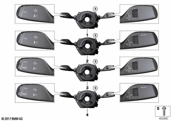 Centro de Control de la Columna de Dirección para BMW Serie 2 F22N, F23N, F87N, Serie 3 F30N, F34N, F35N, F80N, Serie 4 F32N, F33N, F36N, F82N, F83N (OEM 61315A32CD4). Original BMW