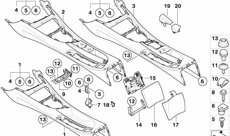 Consola central con portavasos para BMW E87 (OEM 51166953496). Original BMW.