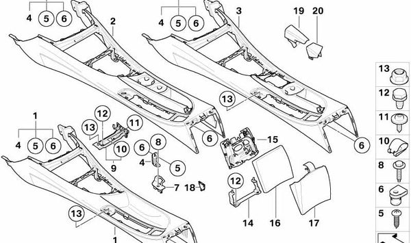 Consola central con portavasos para BMW E87 (OEM 51166953492). Original BMW