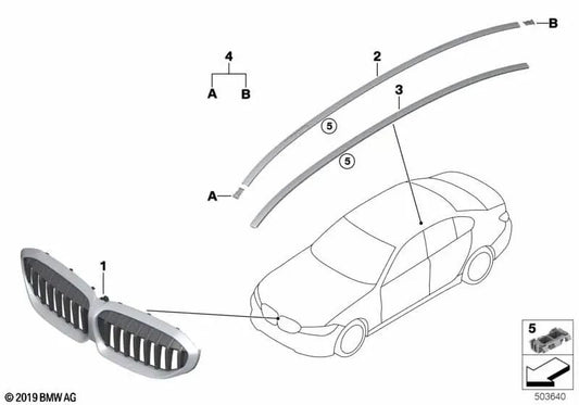 Front Decorative Grille for BMW 3 Series G20, G21 (OEM 51135A07604). Original BMW.