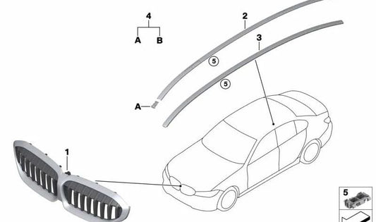 Grille décorative avant pour la série BMW 3 G20, G21 (OEM 51138079741). BMW d'origine