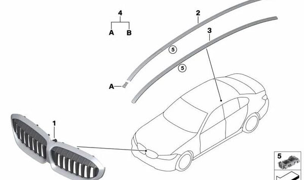 Rejilla Decorativa Frontal para BMW Serie 3 G20, G21 (OEM 51138079741). Original BMW