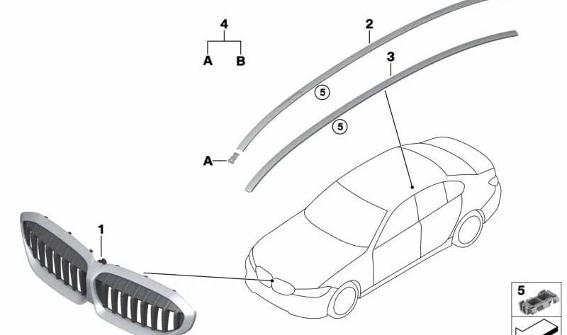 Parrilla Decorativa Frontal para BMW Serie 3 G20, G21 (OEM 51137449428). Original BMW