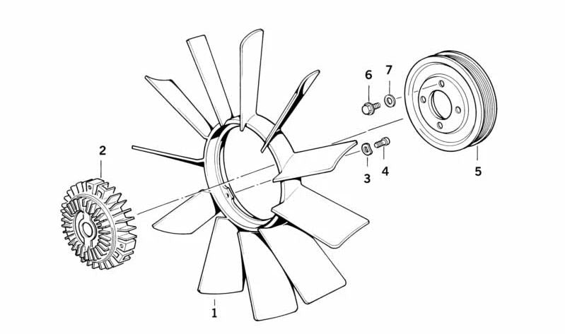 Ventilador 11 Aspas para BMW Serie 5 E39 (OEM 11521744971). Original BMW