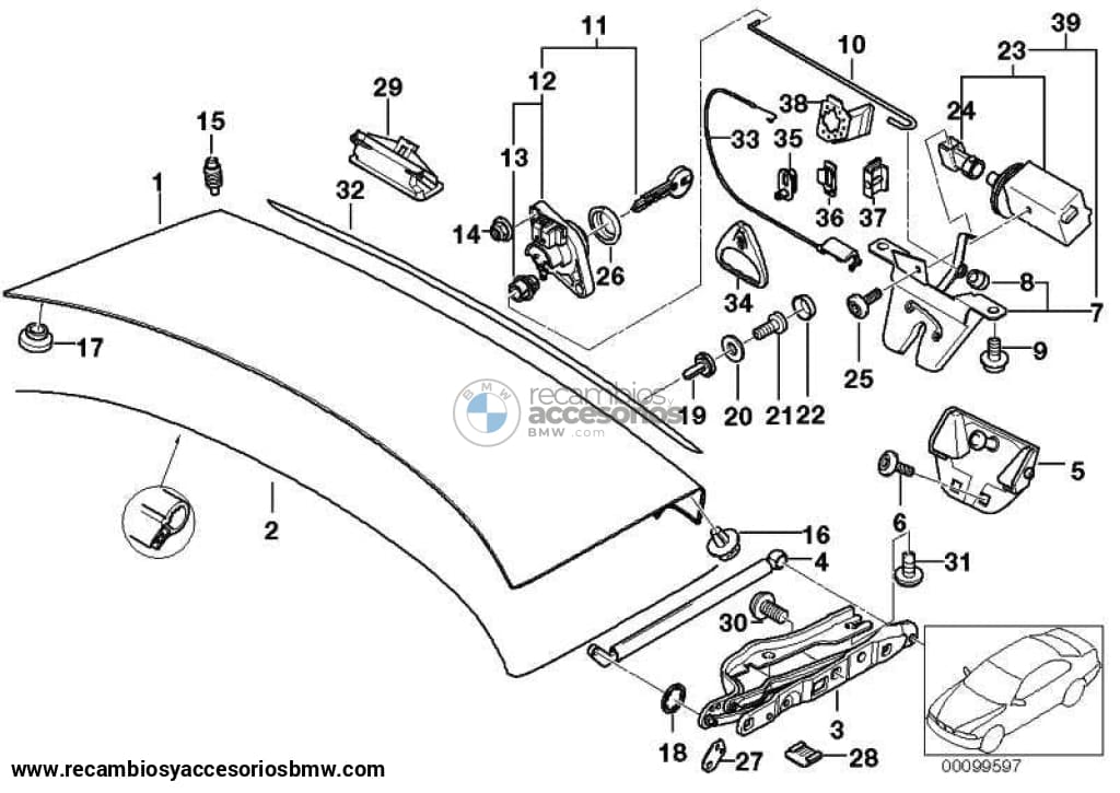 Cerradura De Portón Trasero / Maletero Serie 5 Para Bmw E39 . Original Recambios