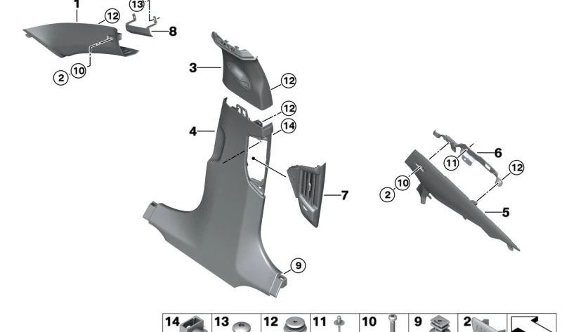 Left A-Pillar Trim for BMW 5 Series G60 (OEM 51439504297). Original BMW