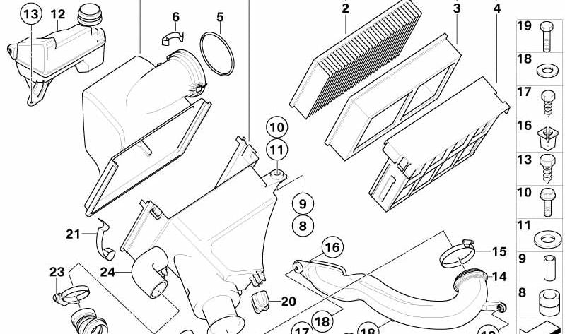 Silenciador de ruido de admisión para BMW E39 (OEM 13711436680). Original BMW