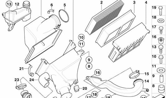 Silenciador de ruido de admisión para BMW E39 (OEM 13711436680). Original BMW