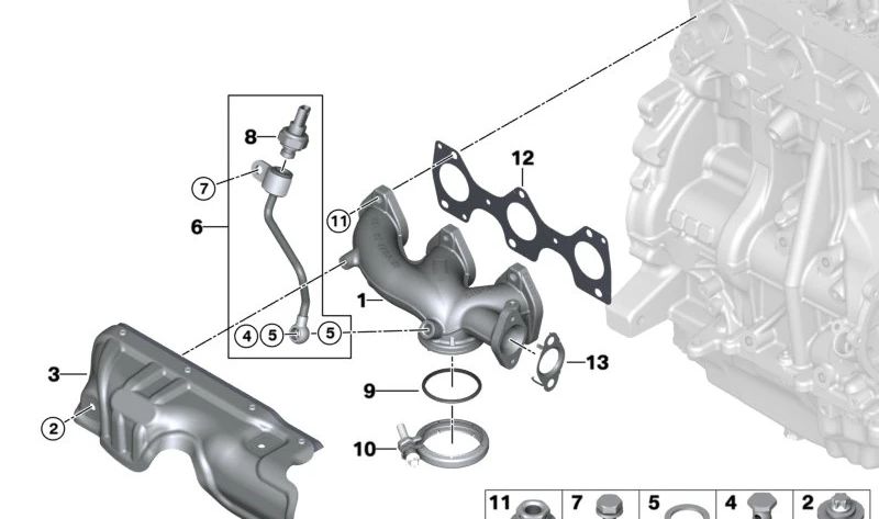 Escudo térmico para BMW F20N, F21N (OEM 11628514270). Original BMW