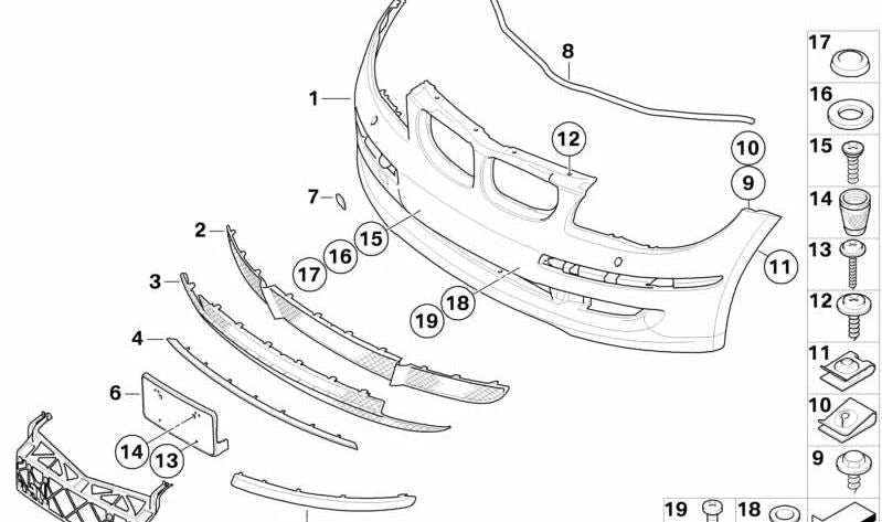 Tapa de remolque imprimada para BMW E81, E87N (OEM 51117201202). Original BMW.