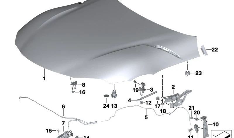 Front Hood Release Lever for BMW 2 Series G42, G87, 3 Series G20, G21, G28, G80, G81, 4 Series G22, G23, G26, G82, G83, Z4 G29 (OEM 51237943204). Original BMW.