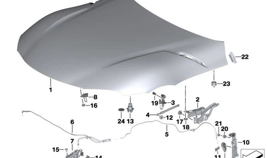 Palanca de Activación del Capó Frontal para BMW Serie 2 G42, G87, Serie 3 G20, G21, G28, G80, G81, Serie 4 G22, G23, G26, G82, G83, Z4 G29 (OEM 51237943204). Original BMW.