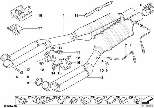 Front exhaust pipe muffler for BMW 7 Series E38 (OEM 18101741393). Original BMW