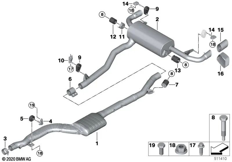 Embellecedor de tubo de escape cromado negro para BMW G30, G31, G32 (OEM 18308631955). Original BMW