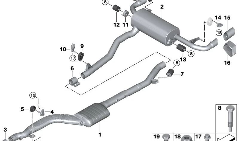 Silenciador para BMW Serie 5 G30, G31 (OEM 18309887665). Original BMW.