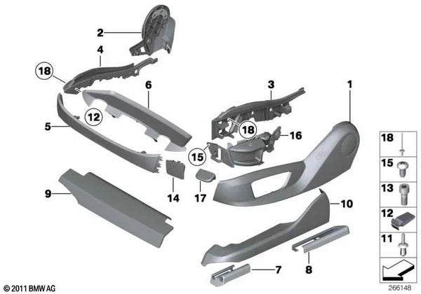 Embellecedor asiento exterior izquierdo para BMW Serie 5 F07, F10, F11, F18 (OEM 52107236859). Original BMW