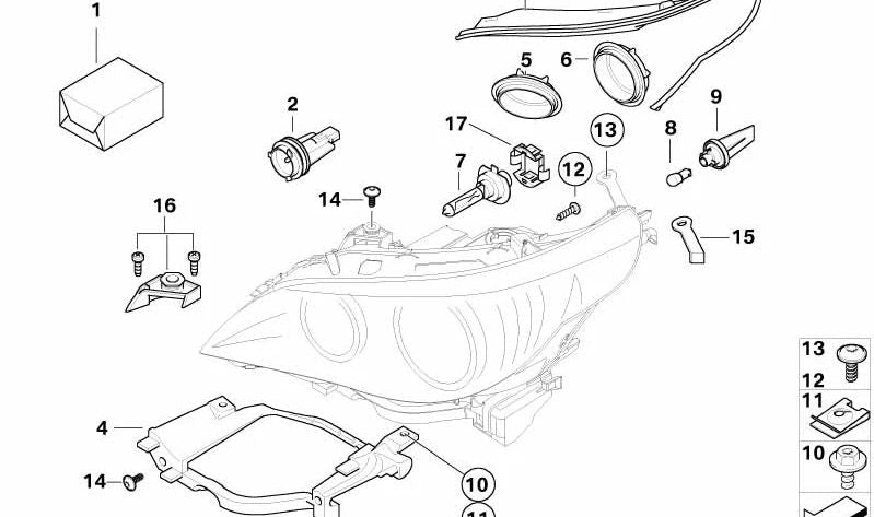 Muelles de Retención Lámpara H7 para BMW Serie 5 E60, E61, Serie 7 E65, E66, Z4 E85, E86 (OEM 63117178713). Original BMW.