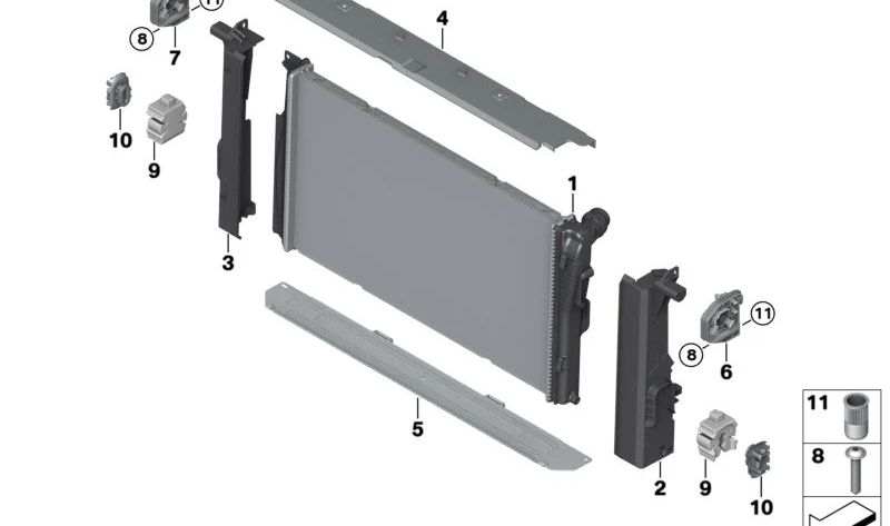 Radiador de refrigerante para BMW F20, F21, F22, F23, F30, F31, F34, F35, F32, F33, F36, I01 (OEM 17117600511). Original BMW
