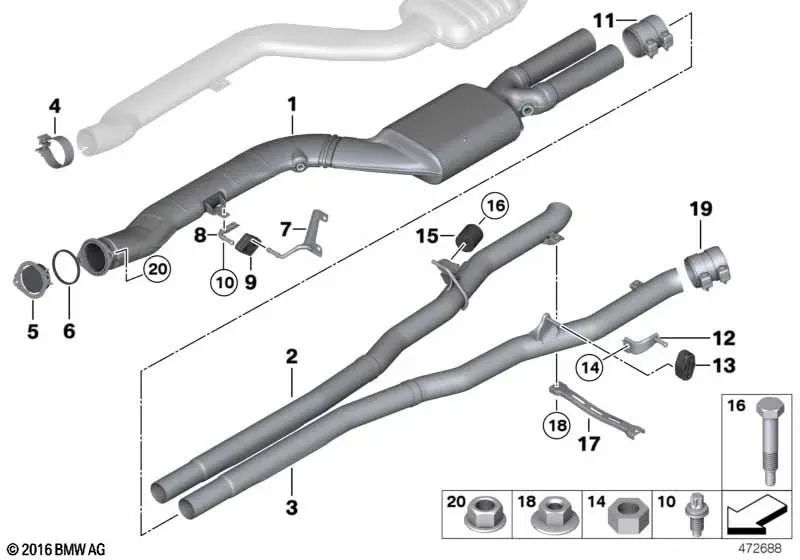 Intermediate pipe for BMW 7 Series F01, F01N (OEM 18307812420). Original BMW