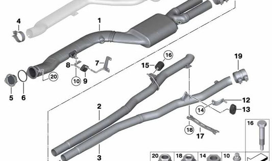 Tubo intermedio OEM 18308510372 para BMW F12, F13. Original BMW.