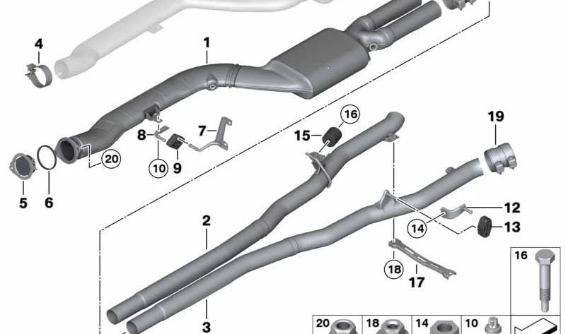 Zwischenrohr für BMW 5er F07N, F10N, F11N (OEM 18308573368). Original BMW