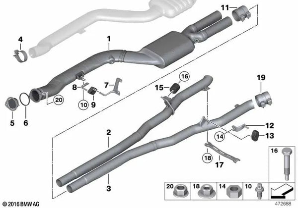 Tubo intermedio para BMW Serie 7 F01, F01N (OEM 18307812420). Original BMW