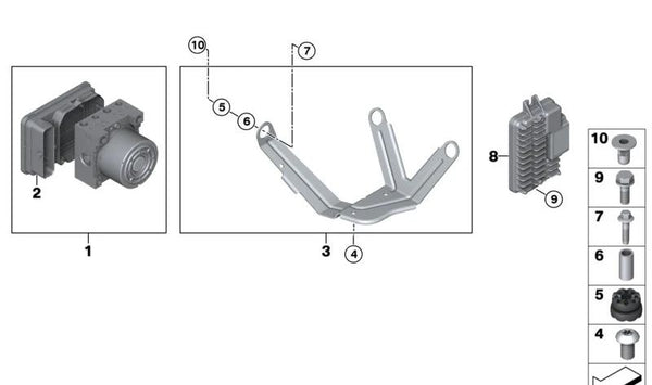 Soporte para unidad hidráulica (Halter Hydroaggregat) OEM 34516850470 para BMW i3 (I01). Original BMW.