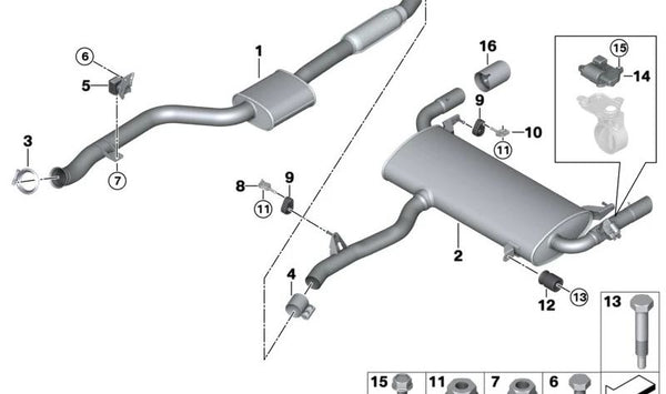 Silenciador trasero con válvula de escape OEM 18308488033 para BMW G01, G01 (X3). Original BMW