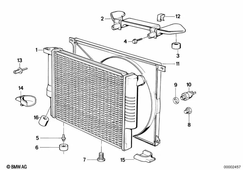 Radiador de refrigerante para varios modelos de BMW Serie 3 E30 (OEM 17112241912). Original BMW.