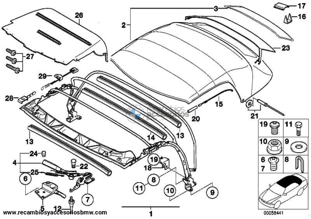 Cierre Anclaje Capota Negro Para Bmw E36 Z3 . Original Recambios