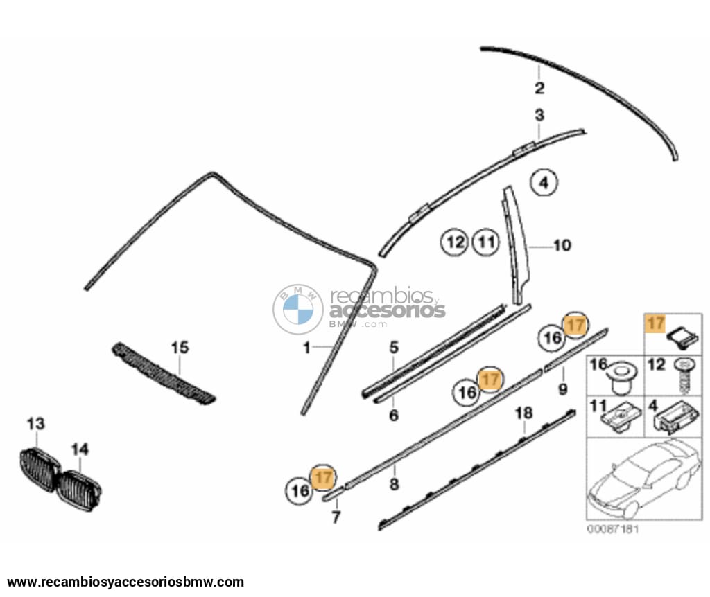 Clip/grapa Moldura Exterior Embellecedor Bmw E46. Original Recambios