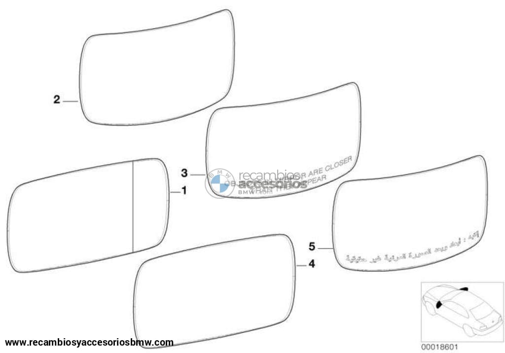 Cristal De Espejo Exterior Calentado Gran Angular Gentex Para Bmw E38 E39. Original Recambios